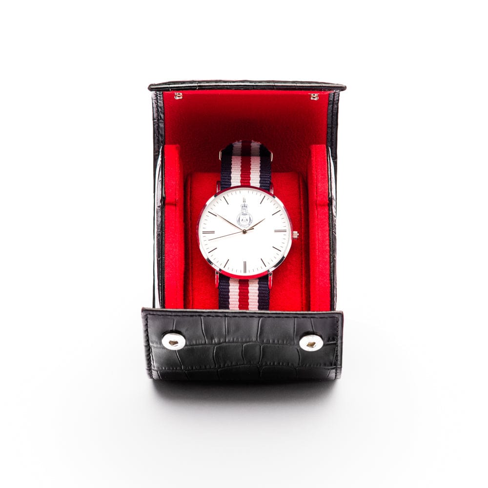 Single watch roll, black croc, inside