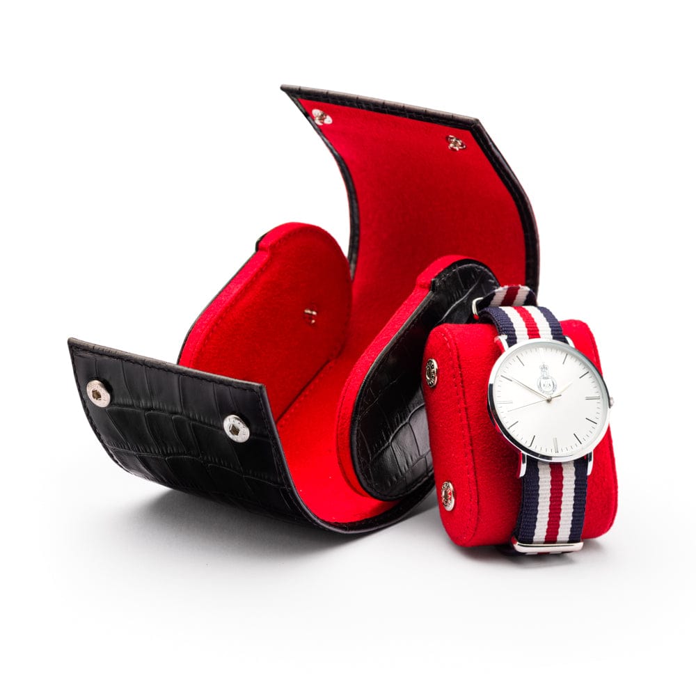 Single watch roll, black croc