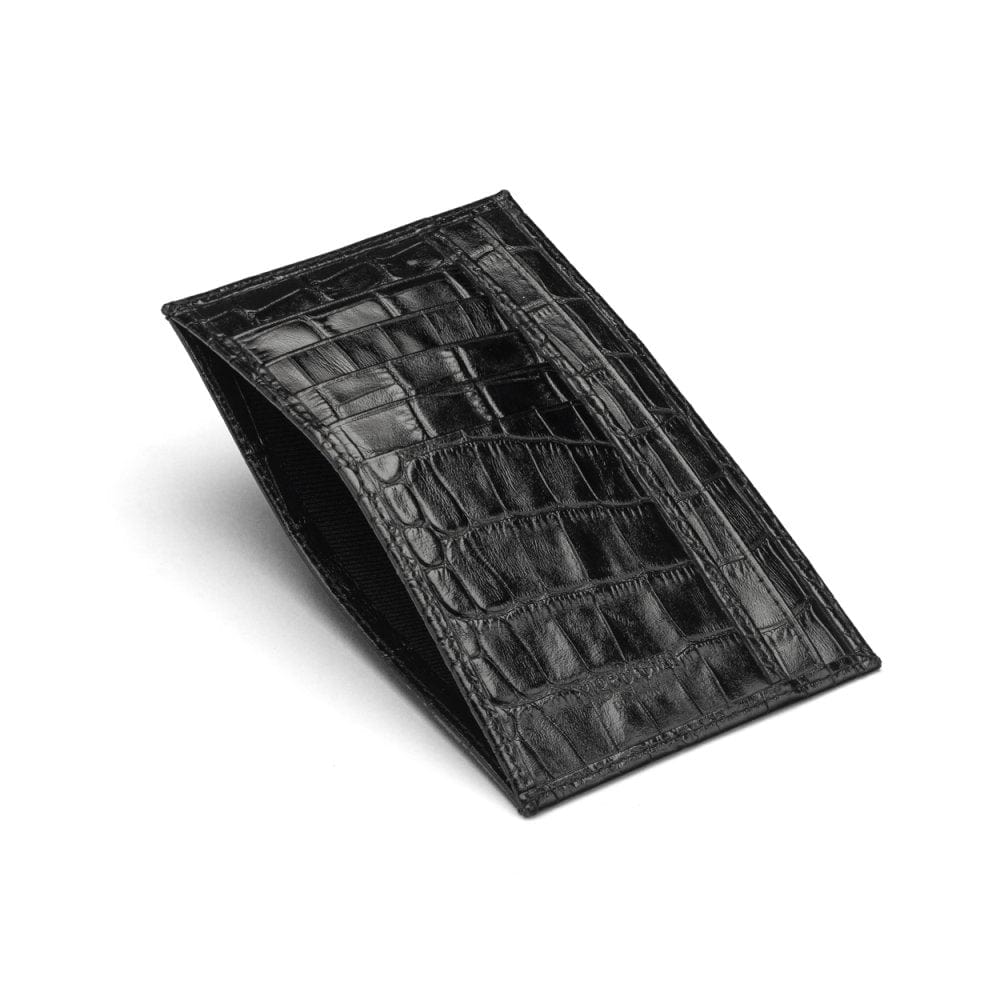 Black Croc Slim Flat Leather Pocket Jotter Card Wallet
