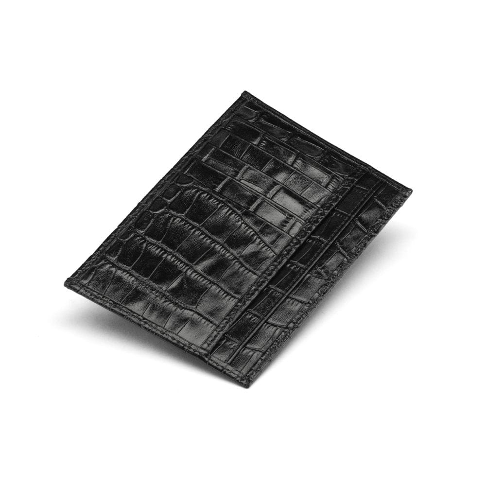 Black Croc Slim Flat Leather Pocket Jotter Card Wallet