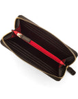 Tall leather zip around accordion purse, black croc, inside