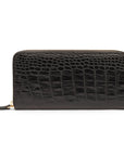 Tall leather zip around accordion purse, black croc