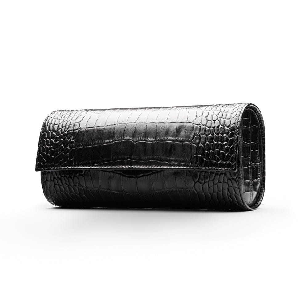 Triple watch roll, black croc, front