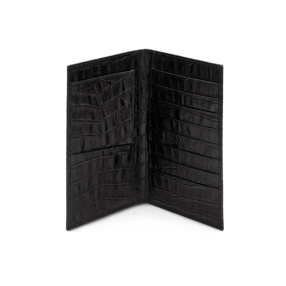 Slim tall leather suit wallet, black croc, inside