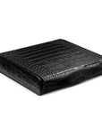 Large leather accessory box, black croc, front