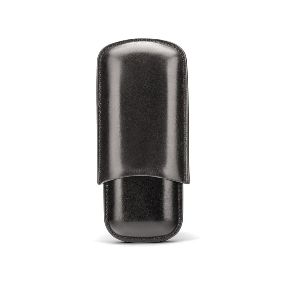 Double leather cigar case, black, front