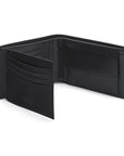Leather coin wallet, black, open