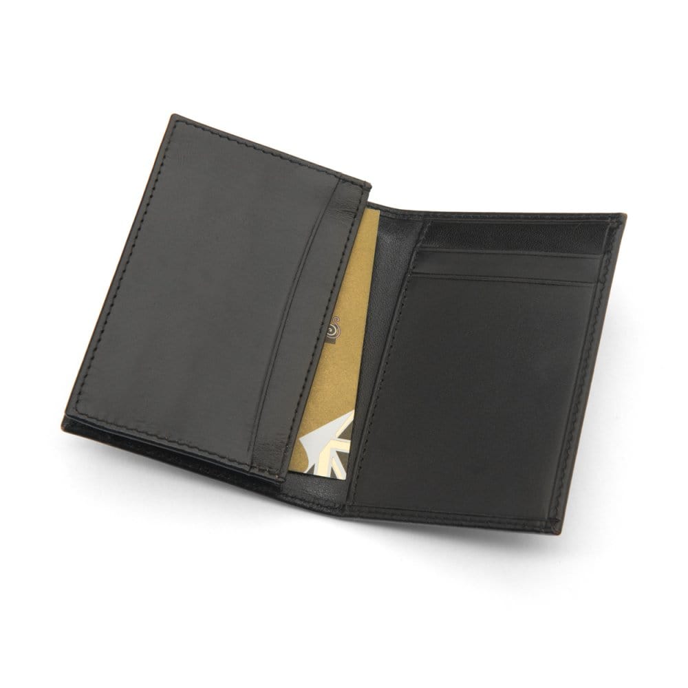 Expandable leather business card case, black, inside