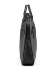 16" slim leather laptop bag, black, side trapeze view