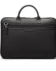 16" slim leather laptop bag, black, back view