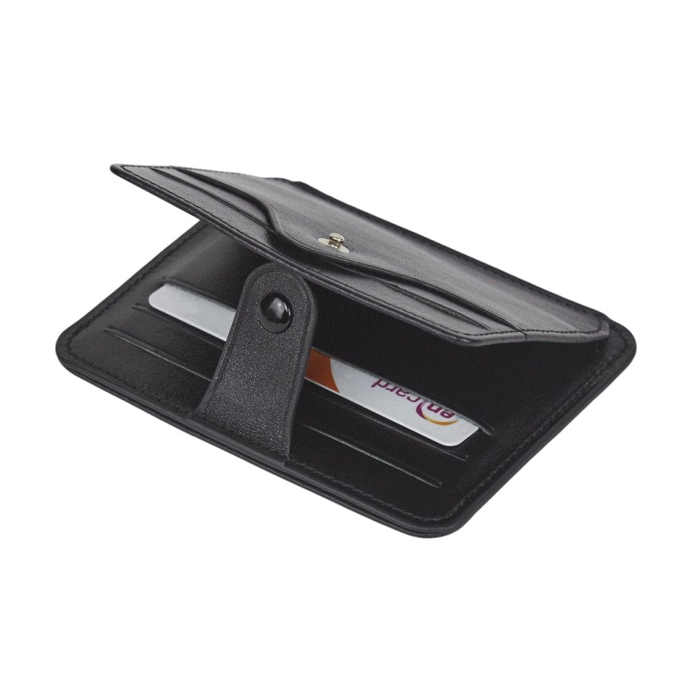 Black Flat Compact Credit Card Wallet With 2 ID Windows, 6CC