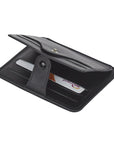 Black Flat Compact Credit Card Wallet With 2 ID Windows, 6CC