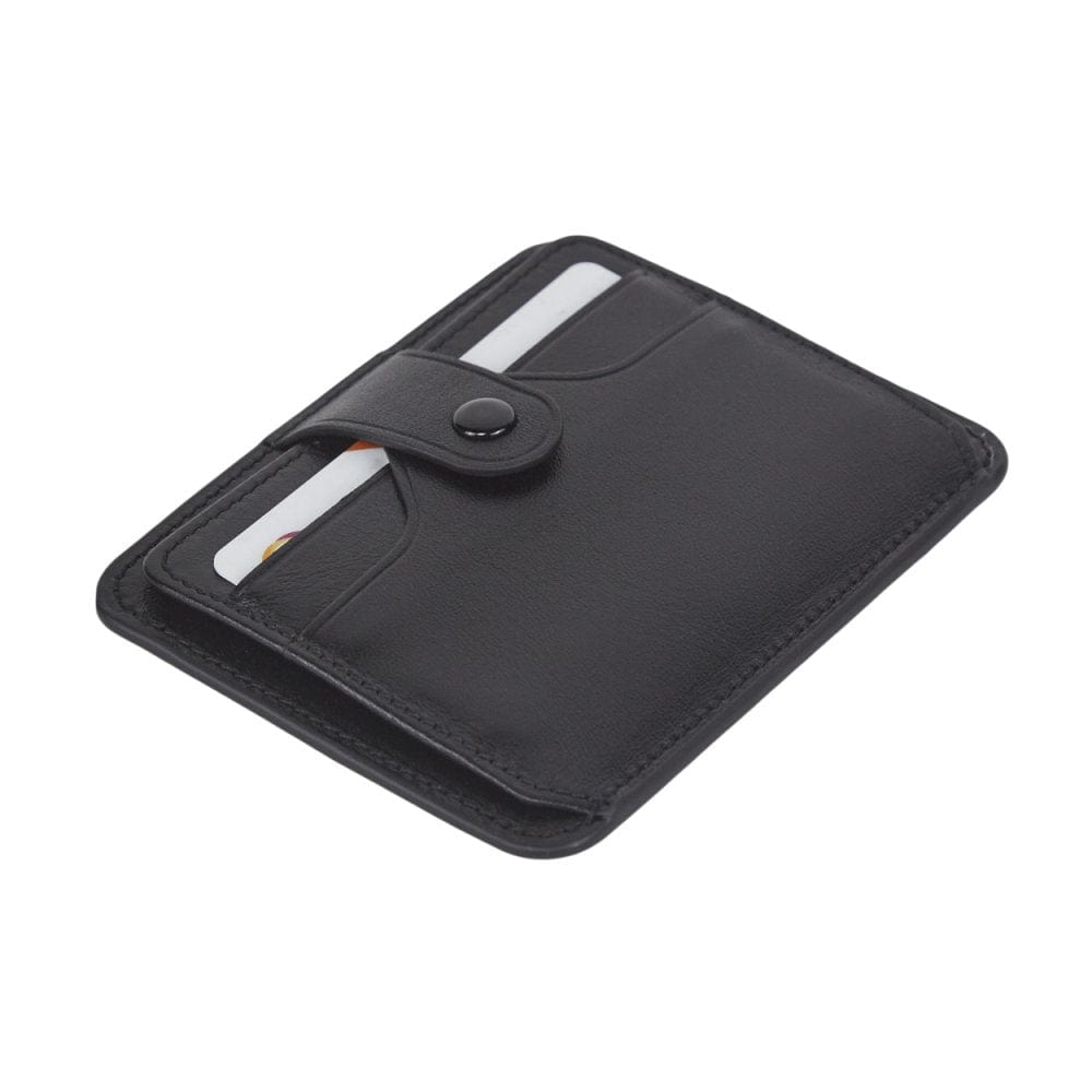 Black Flat Compact Credit Card Wallet With 2 ID Windows, 6CC