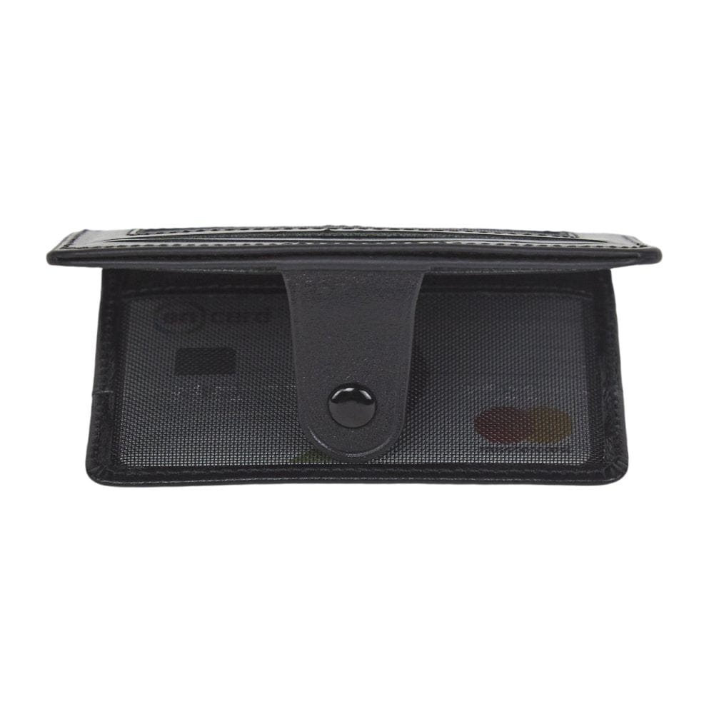 Black Flat Compact Credit Card Wallet With 2 ID Windows, 6CC