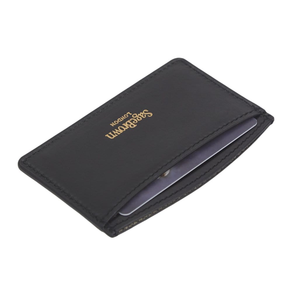 Black Flat Leather Credit Card Case With RFID Blocking Lining