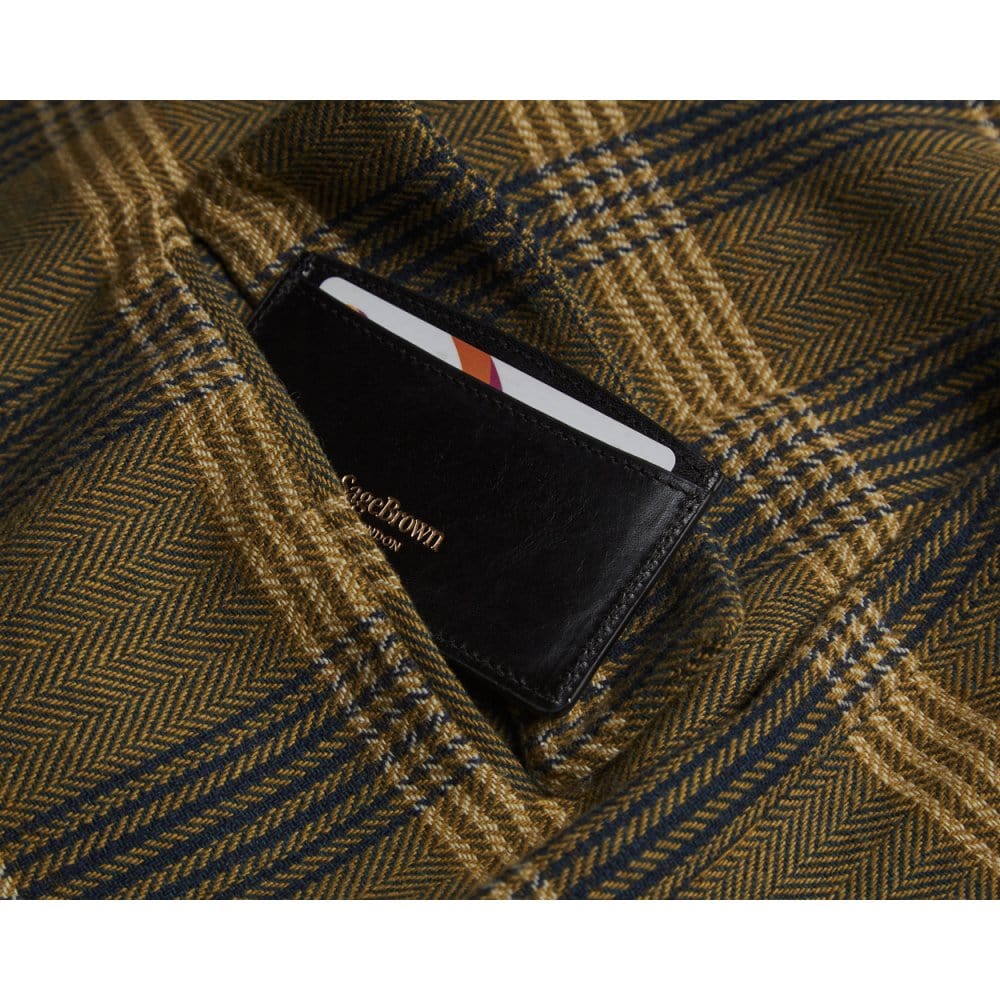 Black Flat Leather Credit Card Case With RFID Blocking Lining