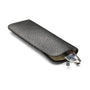 Large leather glasses case, black pebble grain, open