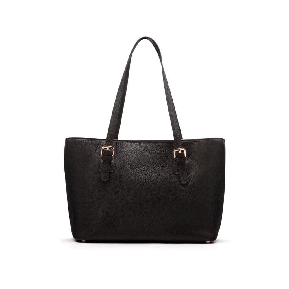 Women's leather 13" laptop workbag, black, front