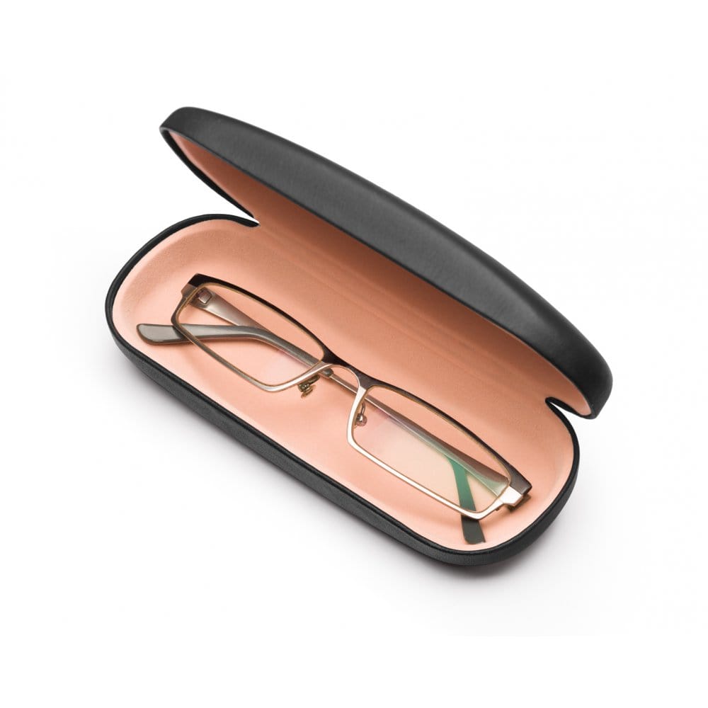 Hard Shell Rounded Glasses Case, Black Glasses Case SageBrown