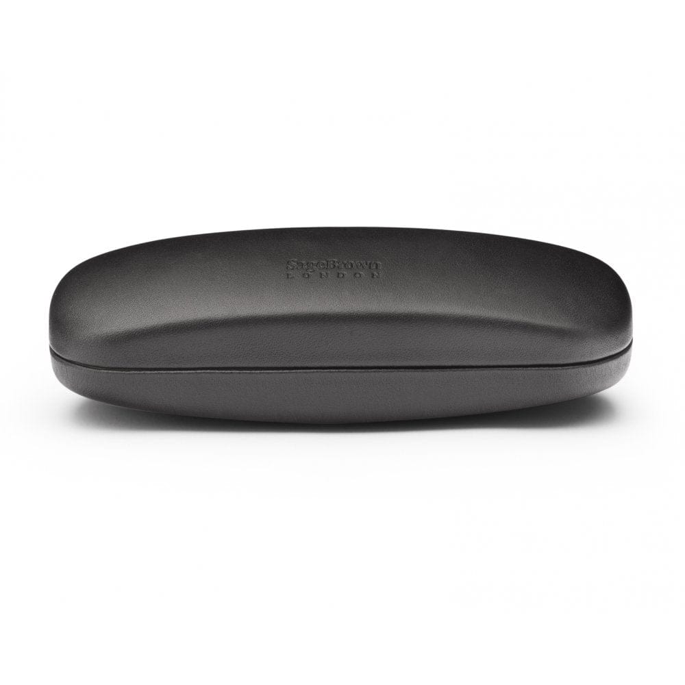 Hard rounded leather glasses case, black, side