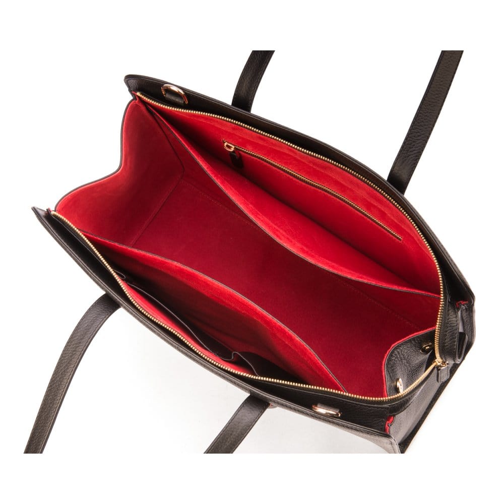 Ladies' leather 15" laptop handbag, black, inside