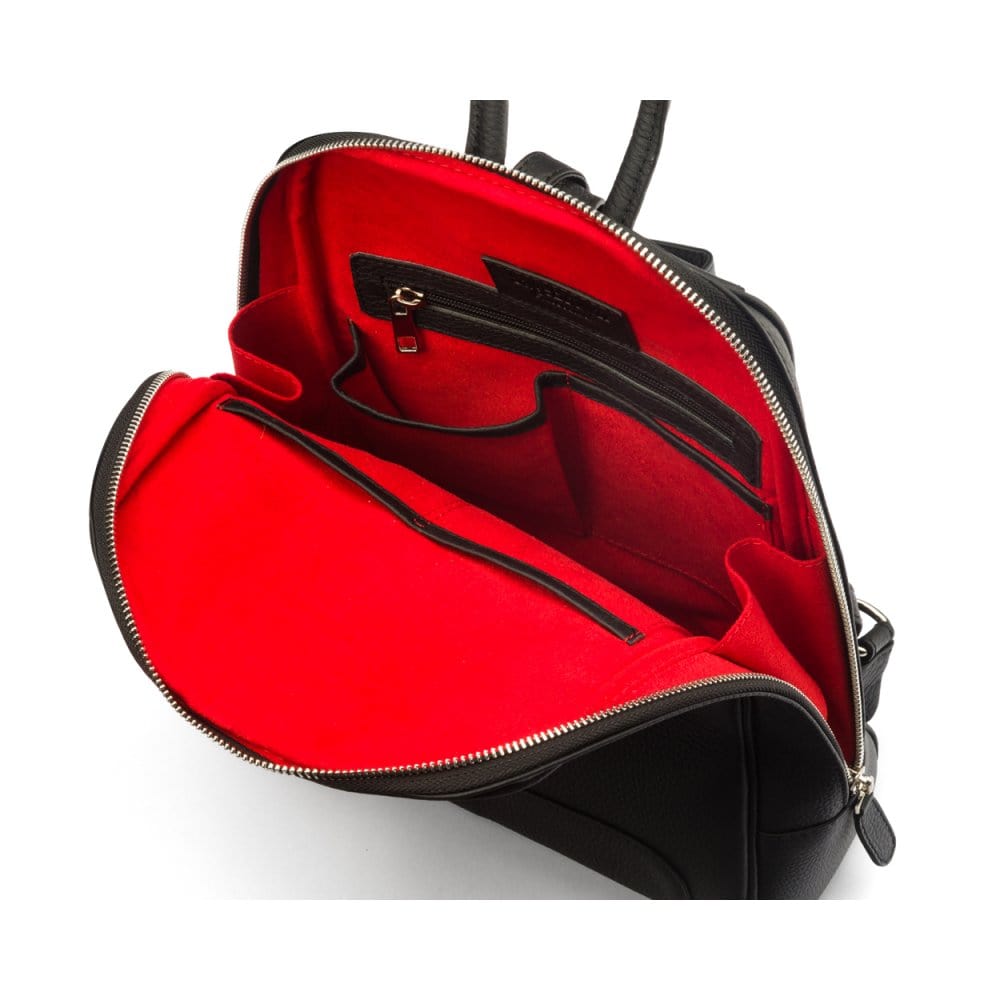 Ladies leather backpack, black, inside