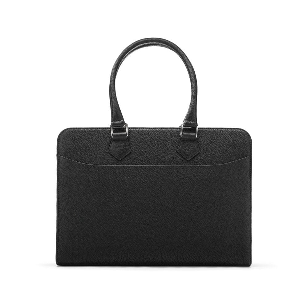 Ladies leather 13" laptop bag, black, front view