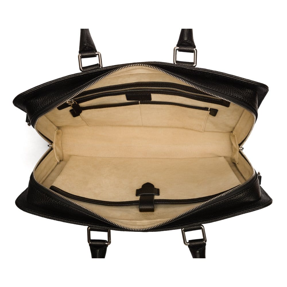 Ladies leather 13" laptop bag, black, inside