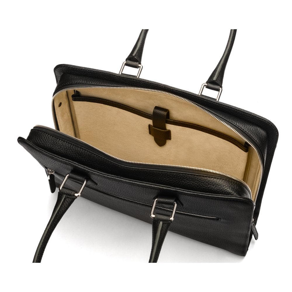 Ladies leather 13" laptop bag, black, padded laptop section