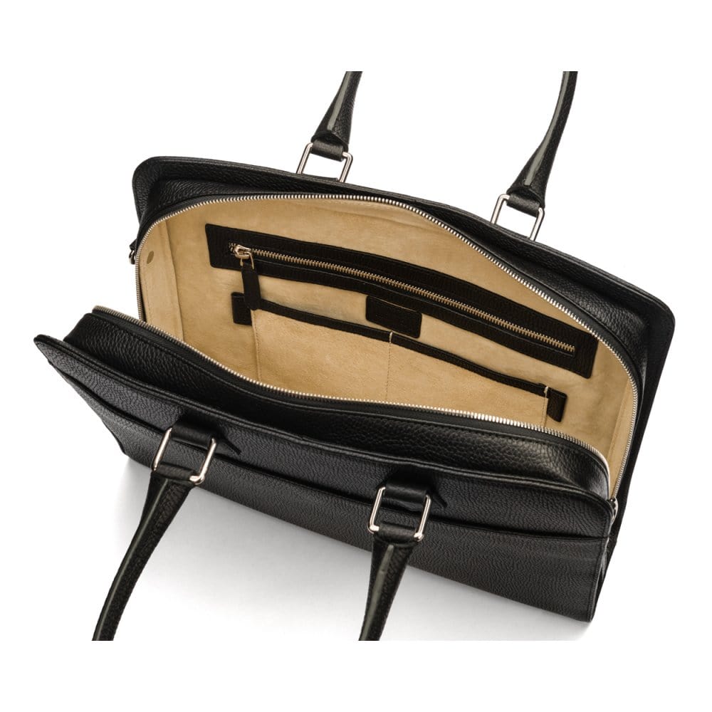 Ladies leather 13" laptop bag, black, internal pockets