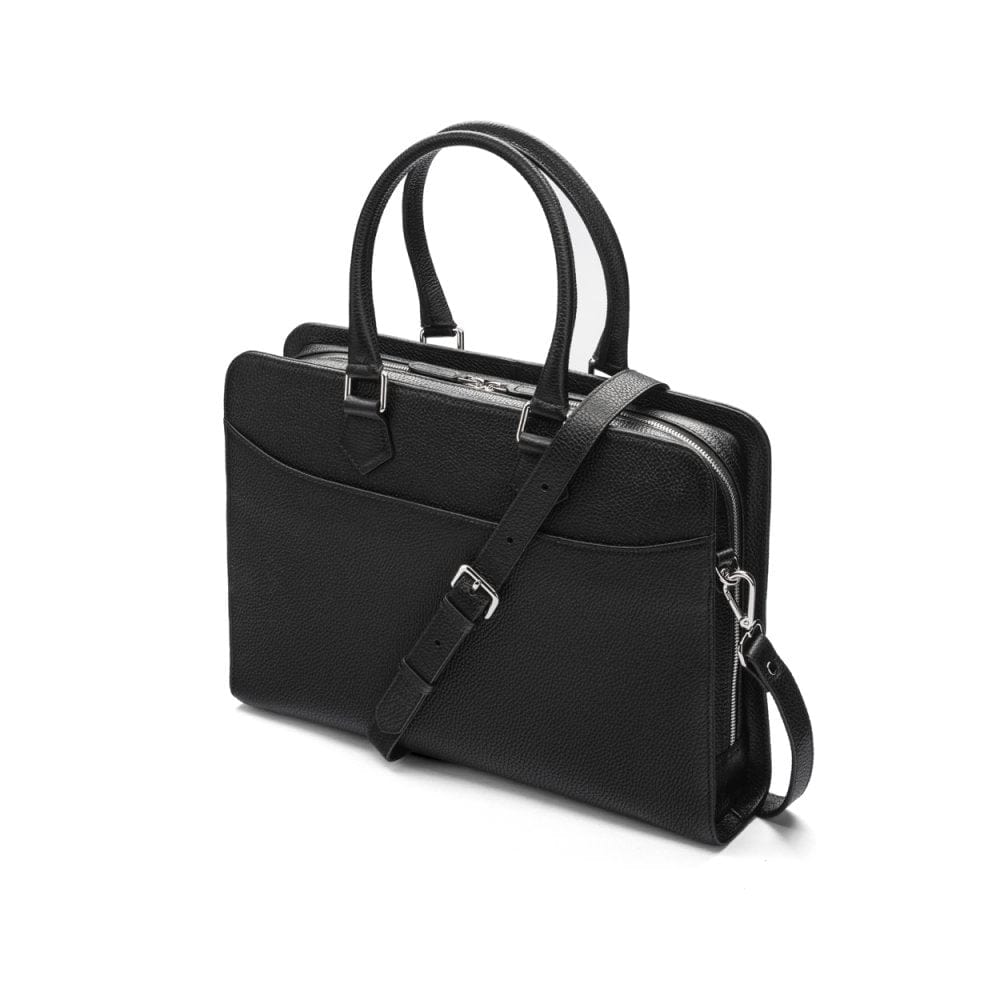 Ladies leather 13" laptop bag, black, side