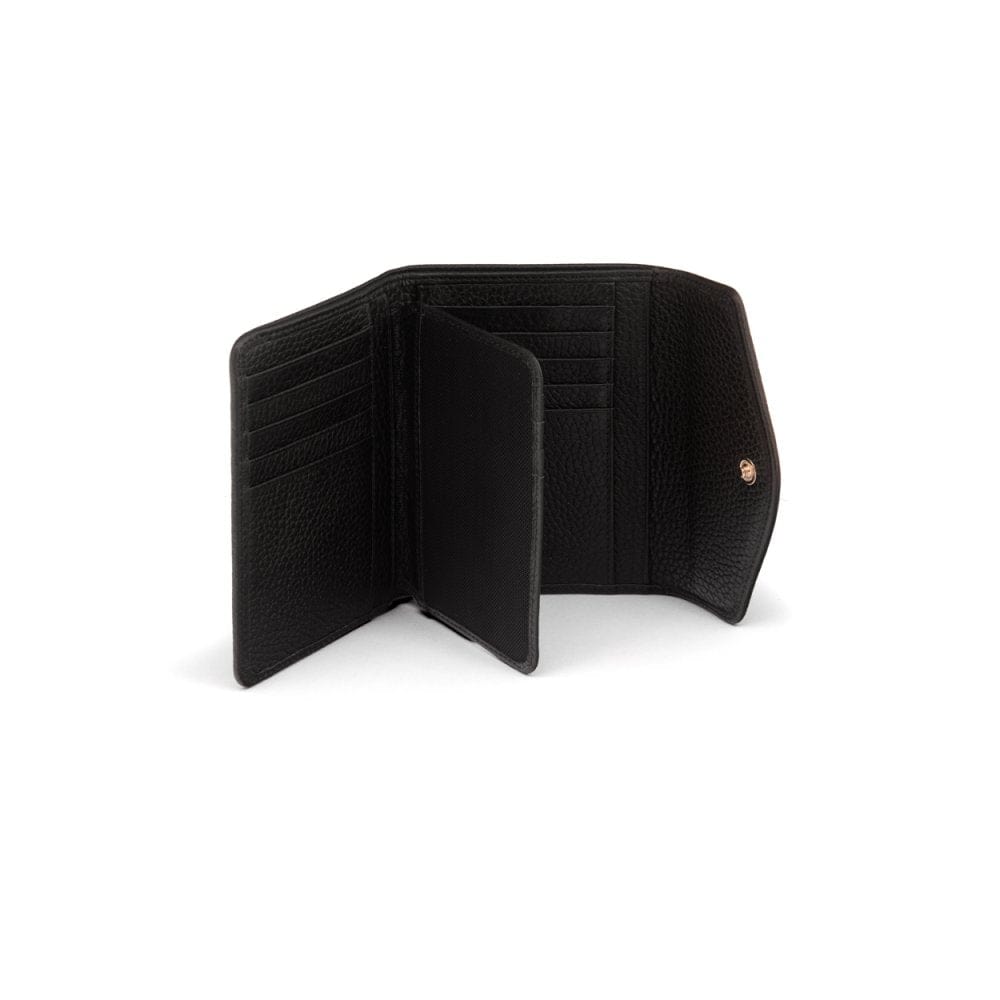Large leather purse with 15 CC, black, inside
