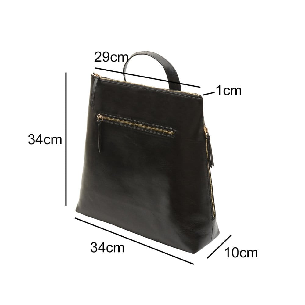Leather 13" laptop backpack, black, dimensions