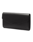 Leather accordion clutch purse with 12 card slots, black saffiano, front