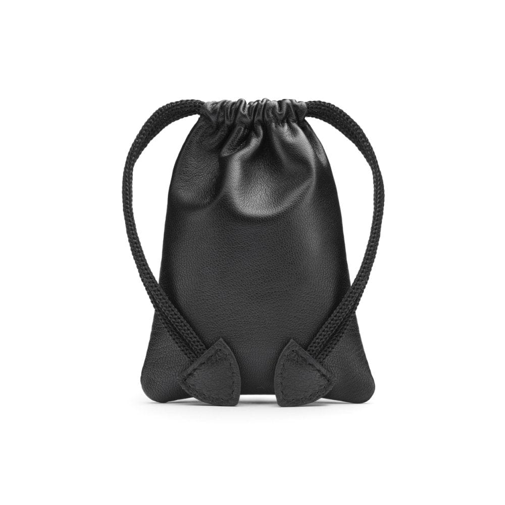 Leather Drawstring Coin Pouch Black