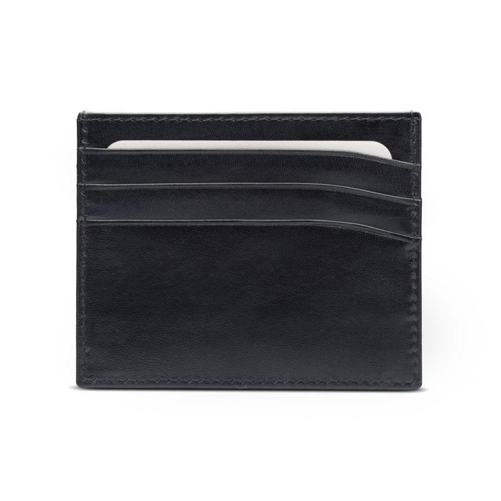 Leather flat credit card wallet 6 CC, black, front