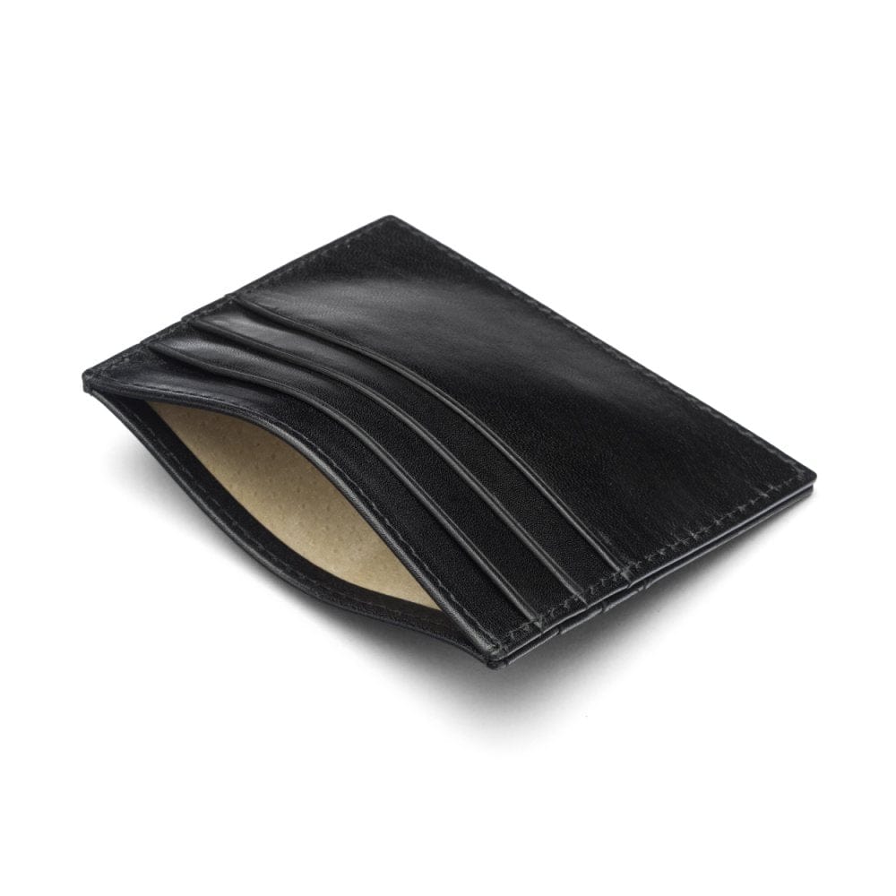 Leather flat credit card wallet 6 CC, black, inside