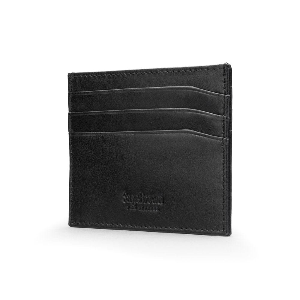 Leather flat credit card wallet 6 CC, black, back