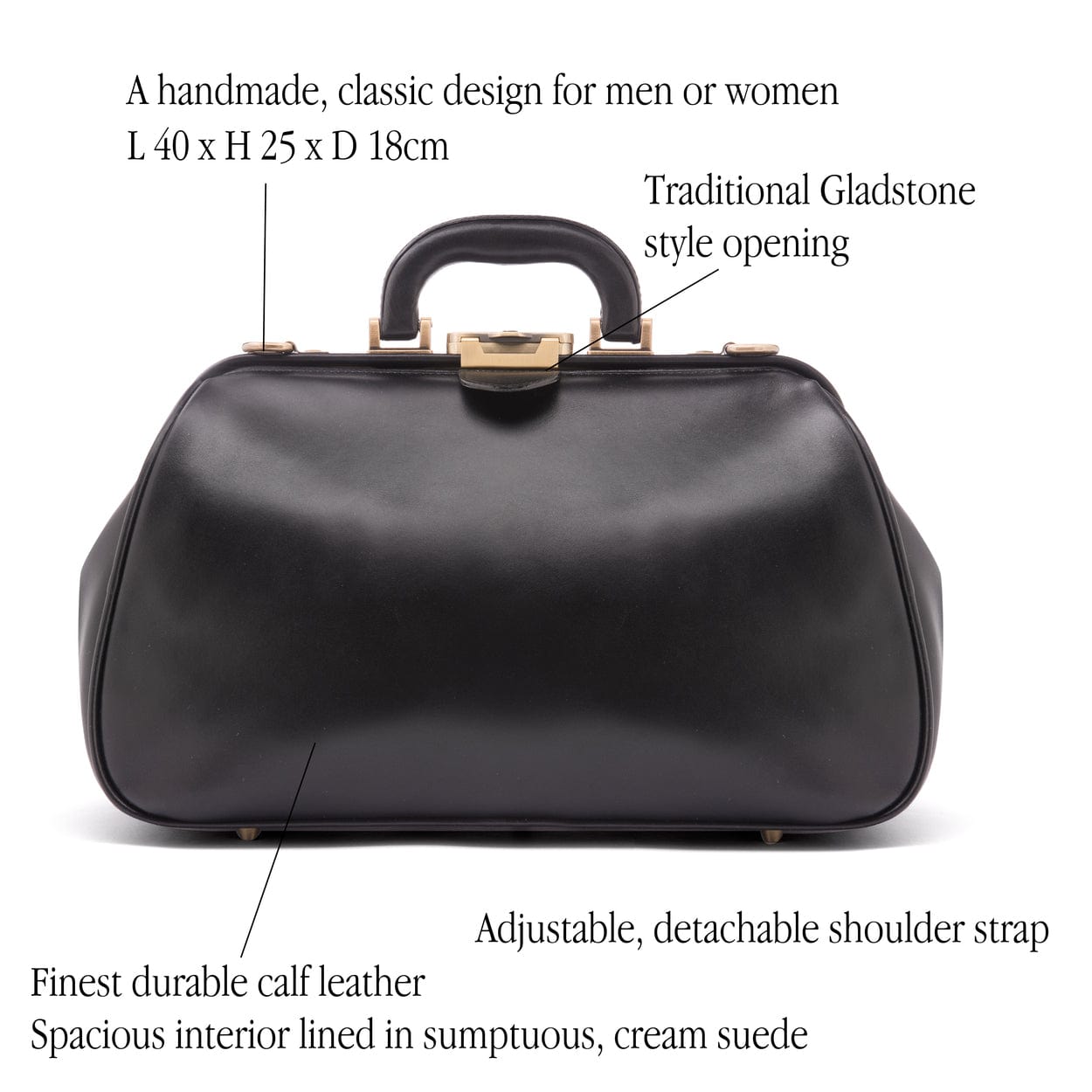 Small Gladstone Bag in Leather, black, features