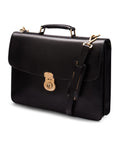 Leather briefcase with brass lock, Harvard, black, side
