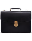 Leather briefcase with brass lock, Harvard, black, front