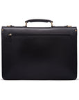Leather briefcase with brass lock, Harvard, black, back