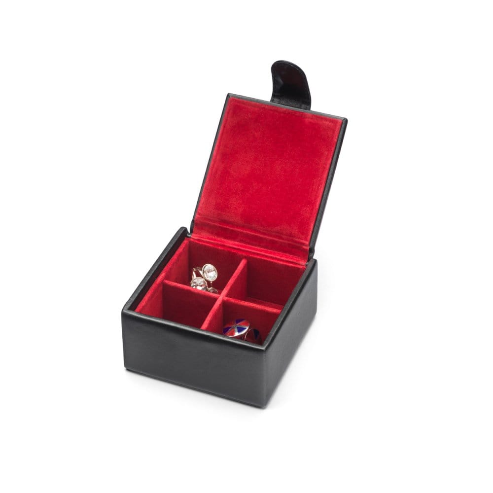 Leather jewellery box, black, open