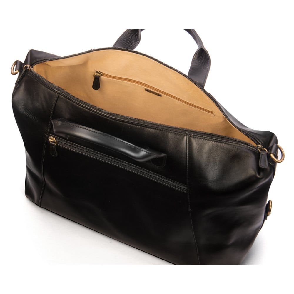 Leather holdall, black, inside