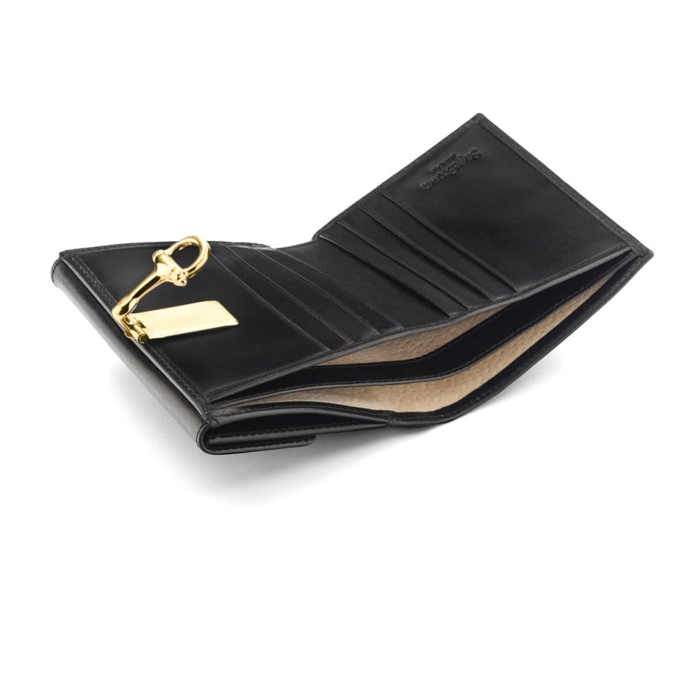 Leather purse with brass clasp, black, inside