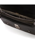 Leather Cambridge satchel briefcase with silver brass lock, black, inside