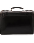 Leather Cambridge satchel briefcase with silver brass lock, black, back