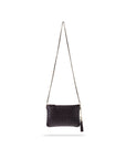 Leather woven cross body bag, black, with long strap