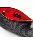 Leather woven cross body bag, black, inside view