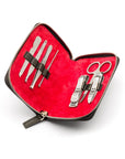 Leather zip around 7 piece manicure set, black, inside